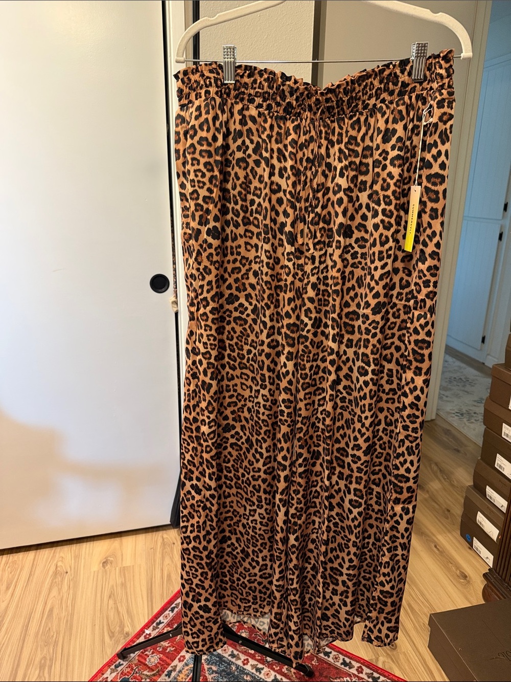 summersalt Leopard-Print wide leg pants in Tan and Black size L NWT